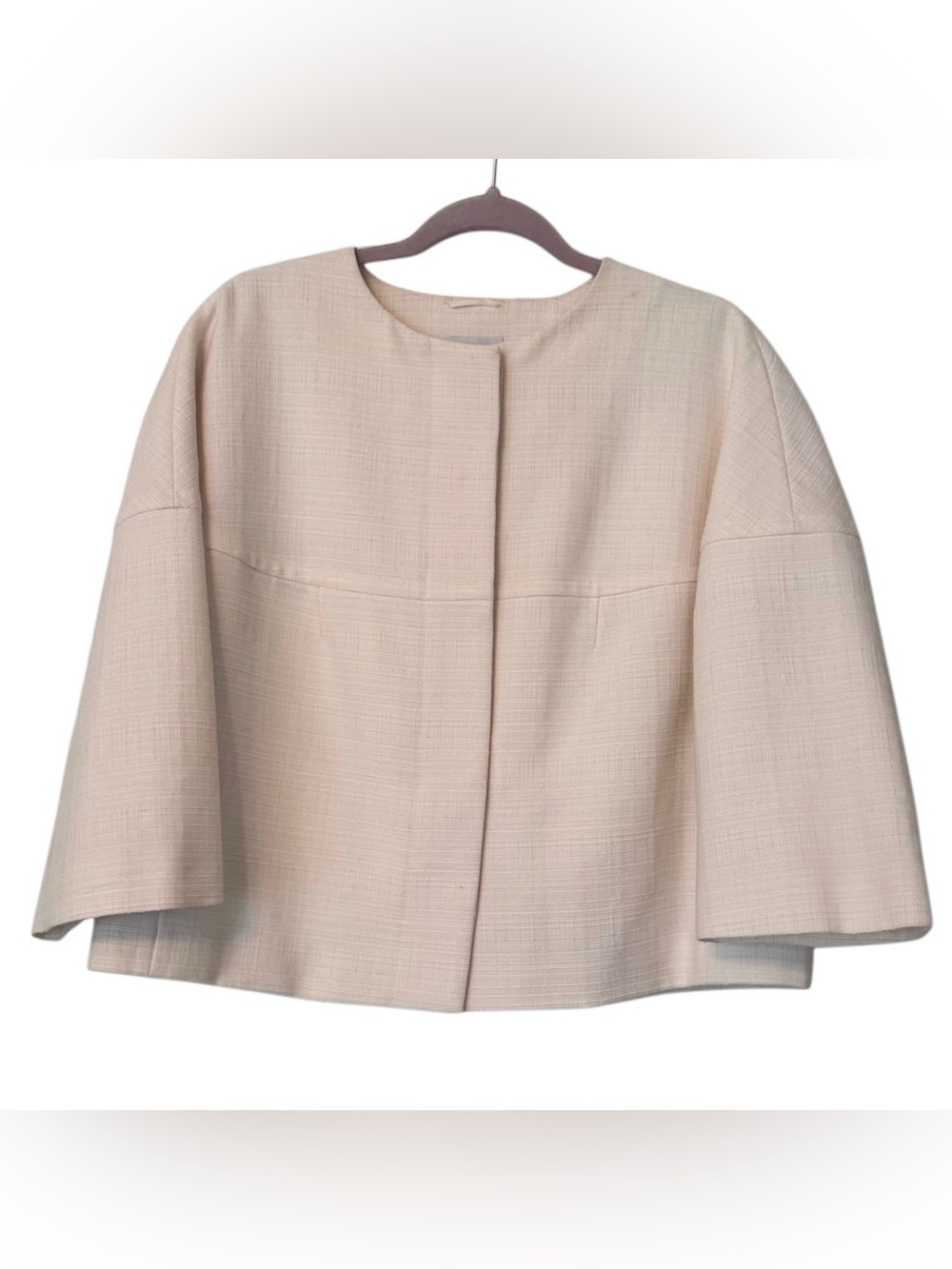 Akris punto Cream Minimalist Textured Wool & Cotton Cropped Cape Jacket - US 14